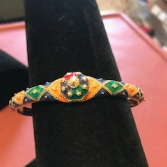 Sterling silver and enamel bangle - Picture 1 of 8